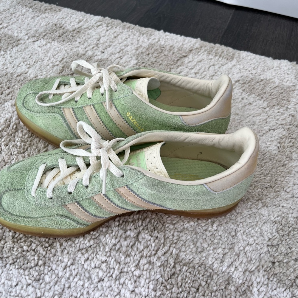Adidas suede light green and cream gazelles in 6.5
